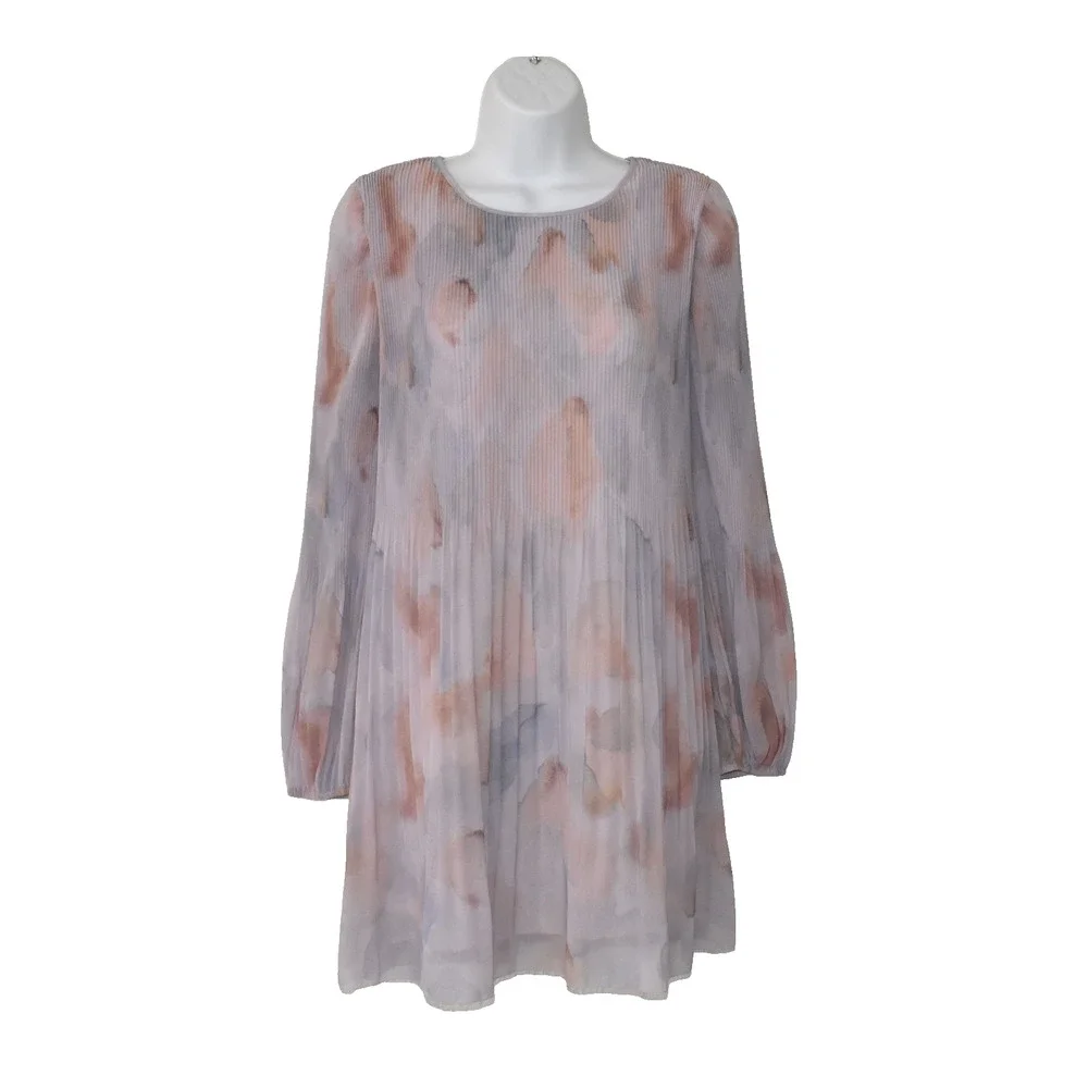 A8 NEW ARITZIA WILFRED Daydreamer Accordion Pleated Chiffon LS Mini Dress Sz S
